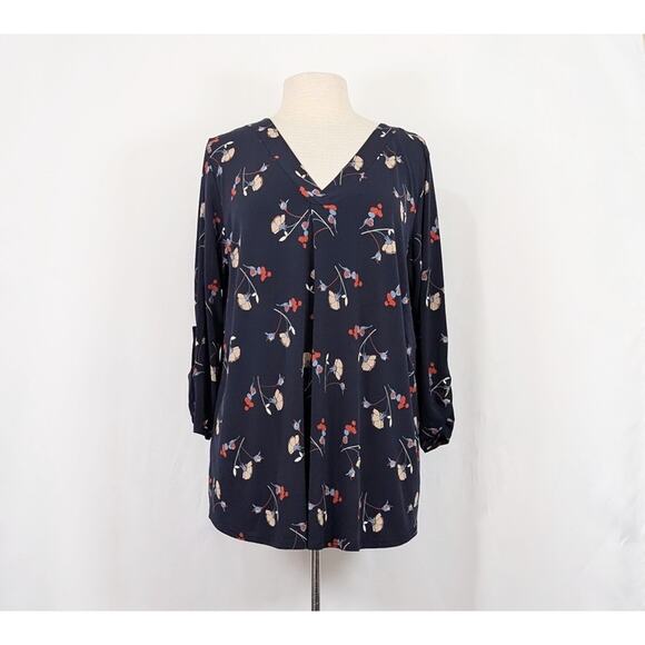 Beacon Tops - Beacon Stitch Fix Top Navy Blue Floral Print Blouse Women's Size 1X